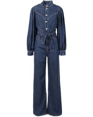 7 For All Mankind Jo Tie-Waist Long-Sleeve Jumpsuit - Blue