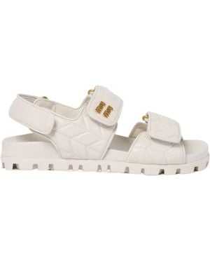 Miu Miu Sporty Matelassé Nappa Leather Sandals - Natural