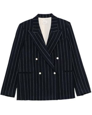 Alysi Wool-Blend Striped Double-Breasted Coat - Blue