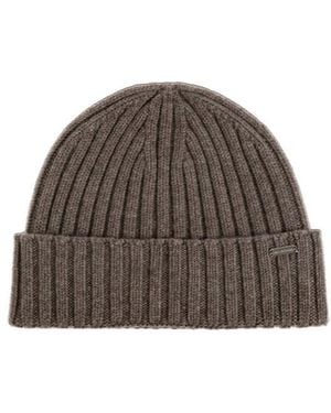 Paul & Shark Ribbed Beanie Hat - Brown