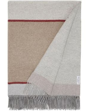 Brunello Cucinelli Fringed Colour-Block Silk Blanket - Grey