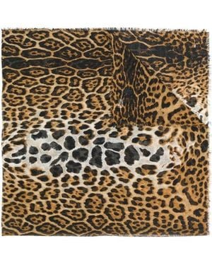 Saint Laurent Leopard Printed Frayed Edge Scarf - Metallic