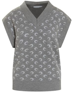Marine Serre Jacquard V-Neck Knitted Vest - Gray