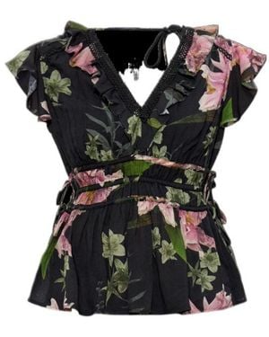 AllSaints Canto Floral Peplum Top - Black