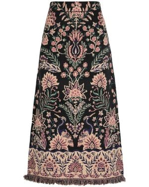 FARM Rio Marvelous Garden Floral-Jacquard Knit Midi Skirt - Multicolour