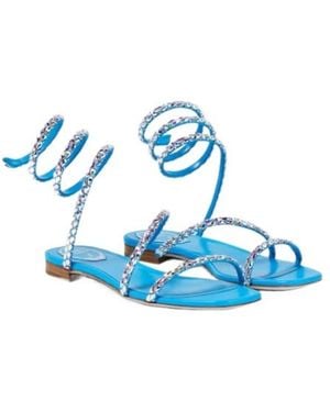 Rene Caovilla Crystal-Embellished Satin Sandals - Blue