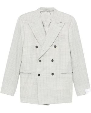 Caruso Norma Double-Breasted Check-Pattern Suit - White
