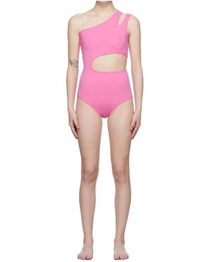 Pushbutton Hollow-Out Bodysuit - Pink