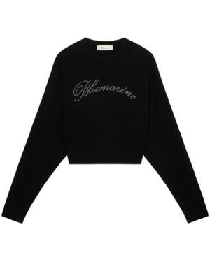 Blumarine Logo Crystal Cropped Sweater - Black