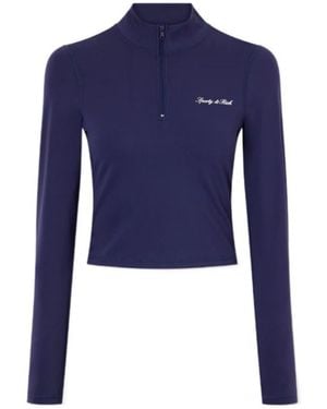 Sporty & Rich Cropped Stretch Jersey Half-Zip Jacket - Blue
