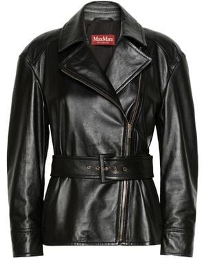 Max Mara Long-Sleeved Leather Jacket - Black