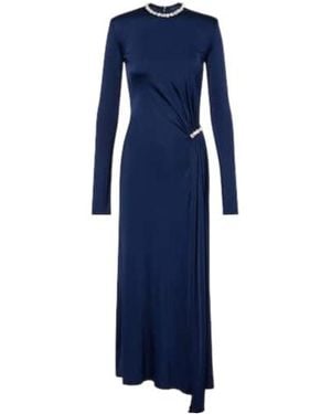 David Koma Crystal-Embellished Gathered Midi Dress - Blue