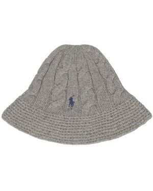 Polo Ralph Lauren Cable-Knit Logo Embroidered Bucket Hat - Grey