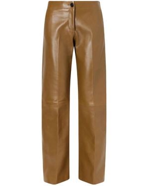 KHAITE Leather Straight-Leg Trousers - Natural