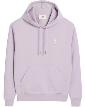 Ami Paris Ami De Coeur Logo-Embroidered Drawstring Hoodie - Purple