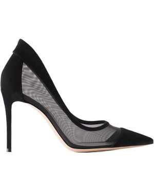 Gianvito Rossi Mesh-Trimmed Suede Pumps - Black
