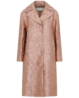 Dries Van Noten Crinkle Effect Single Breasted Coat - Pink
