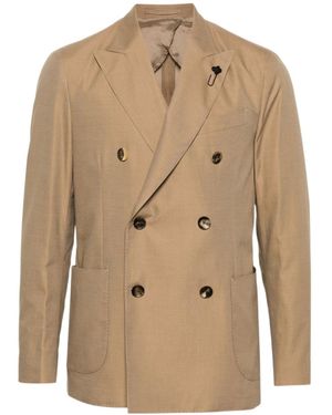 Lardini Twill Double-Breasted Blazer - Natural