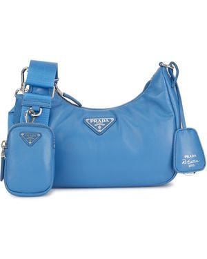 Prada Logo Plaque Chain Shoulder Bag - Blue