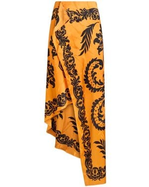 Etro Stencil Floral Printed Asymmetric Skirt - Orange