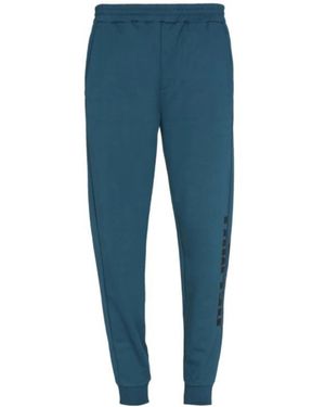 Helmut Lang Cotton Sweatpants With Logo Details - Blue