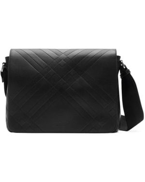 Burberry Checked Foldover-Top Messenger Bag - Black