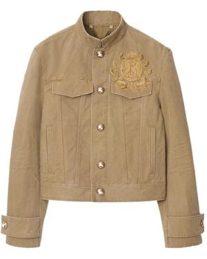 Burberry Logo Embroidered High-Neck Jacket - Natural