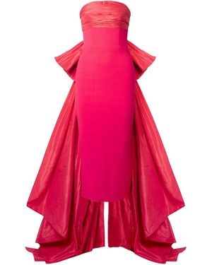Oscar de la Renta Bow-Embellished Taffeta-Trimmed Stretch-Knit Gown - Pink