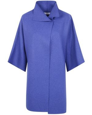 Harris Wharf London Mantle Folded-Collar Short-Sleeve Coat - Blue