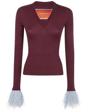 La DoubleJ La Doublej V-Neck Slim-Cut Knitted Sweater - Red