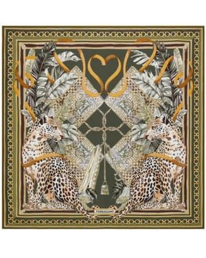Ferragamo Feline Print Silk Foulard - Metallic