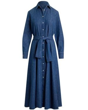 Polo Ralph Lauren Tie-Belt Midi Shirt Dress - Blue