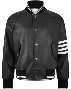 Thom Browne Versatile Leather Varsity Jacket - Black