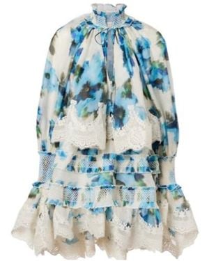 Zimmermann Floral Lace-Trimmed Minidress - Blue