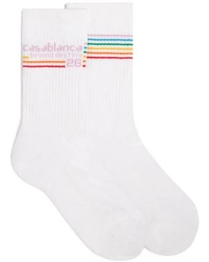 CASABLANCA Logo-Intarsia Ribbed Socks - White