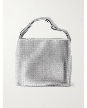 Cult Gaia Solene Mini Crystal-Embellished Metallic Leather Tote - Gray