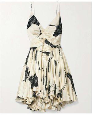 KHAITE Margot Pleated Print Mini Dress - Natural