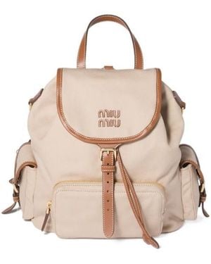 Miu Miu Logo-Detailed Buckle-Fastened Backpack - Natural
