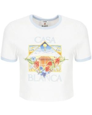 CASABLANCA Cropped Graphic T-Shirt - White