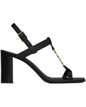 Saint Laurent Cassandra Monogram Sandals - Black