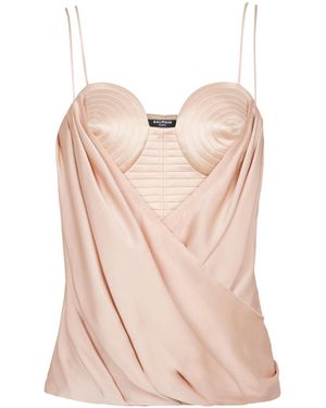 Balmain Strappy Satin Bustier Top - Pink