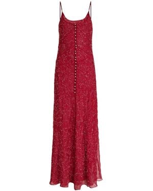 Rabanne Bead-Embellished Chiffon Maxi Dress - Red