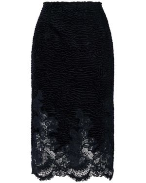Ermanno Scervino Astrakhan-Effect Velvet Midi Pencil Skirt With Embroidered Tulle Details - Black