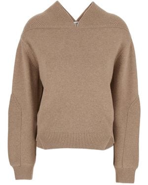 Victoria Beckham Knit Jumper With V Neck On Front - Brown
