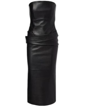 Alex Perry Strapless Leather Midi Dress - Black