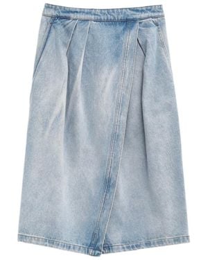 Dries Van Noten Denim Midskirt With Slit Front - Blue