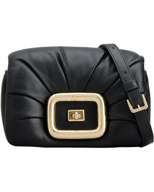 Roger Vivier Logo Engraved Foldover Top Shoulder Bag - Black