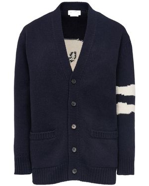 McQueen Skull Intarsia-Knit V-Neck Cardigan - Blue