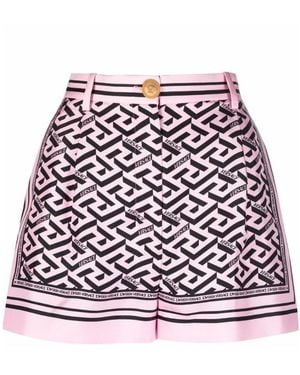 Versace Greca-Print Silk Shorts - Red
