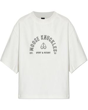 Moose Knuckles Logo Printed Crewneck T-Shirt - White